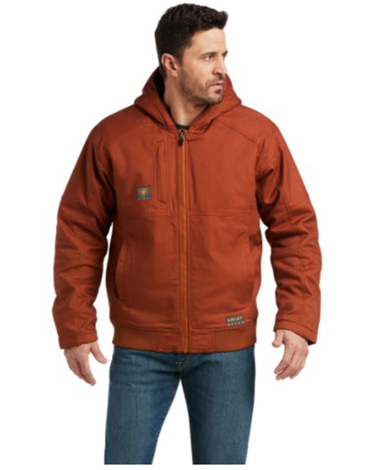 Ariat Men's Copper Rebar Duracanvas Hooded Zip-Front Work Jacket, Brown, hi-res
