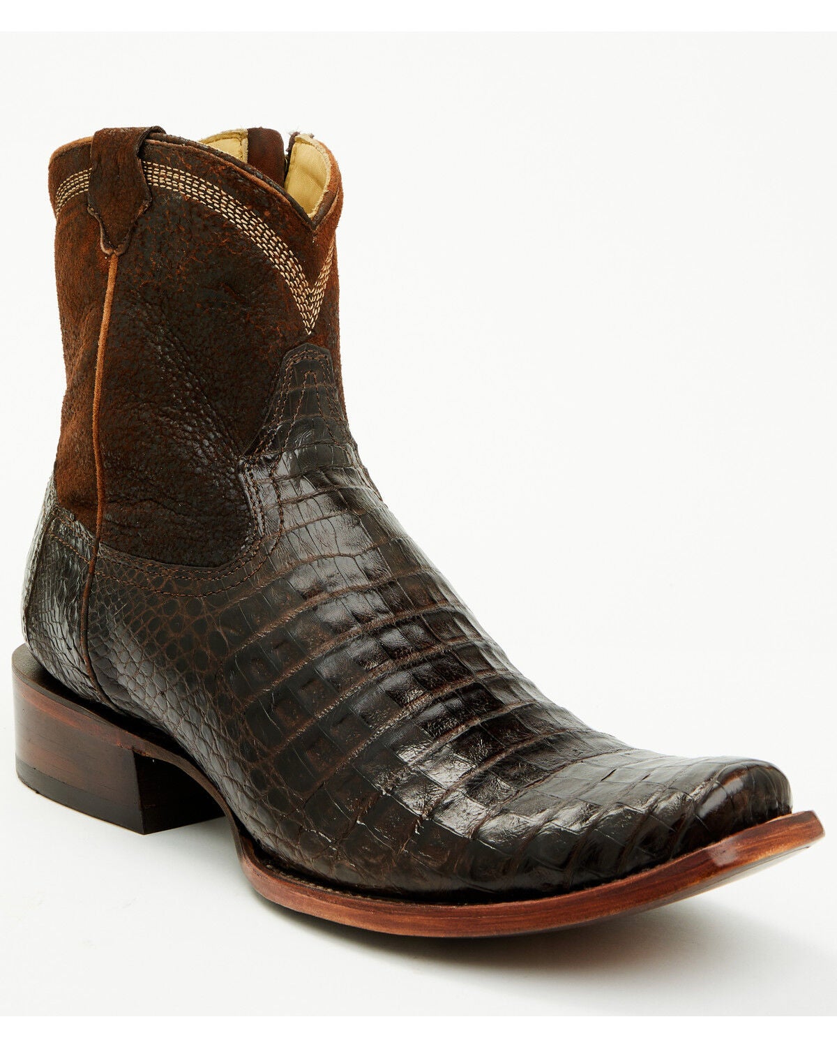 Corral Men's Exotic Caiman Western Booties - Square Toe, Chocolate, hi-res