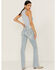 Image #1 - Grace in LA Women's Fleur De Lis Pocket Southwestern Bootcut Jeans, Blue, hi-res