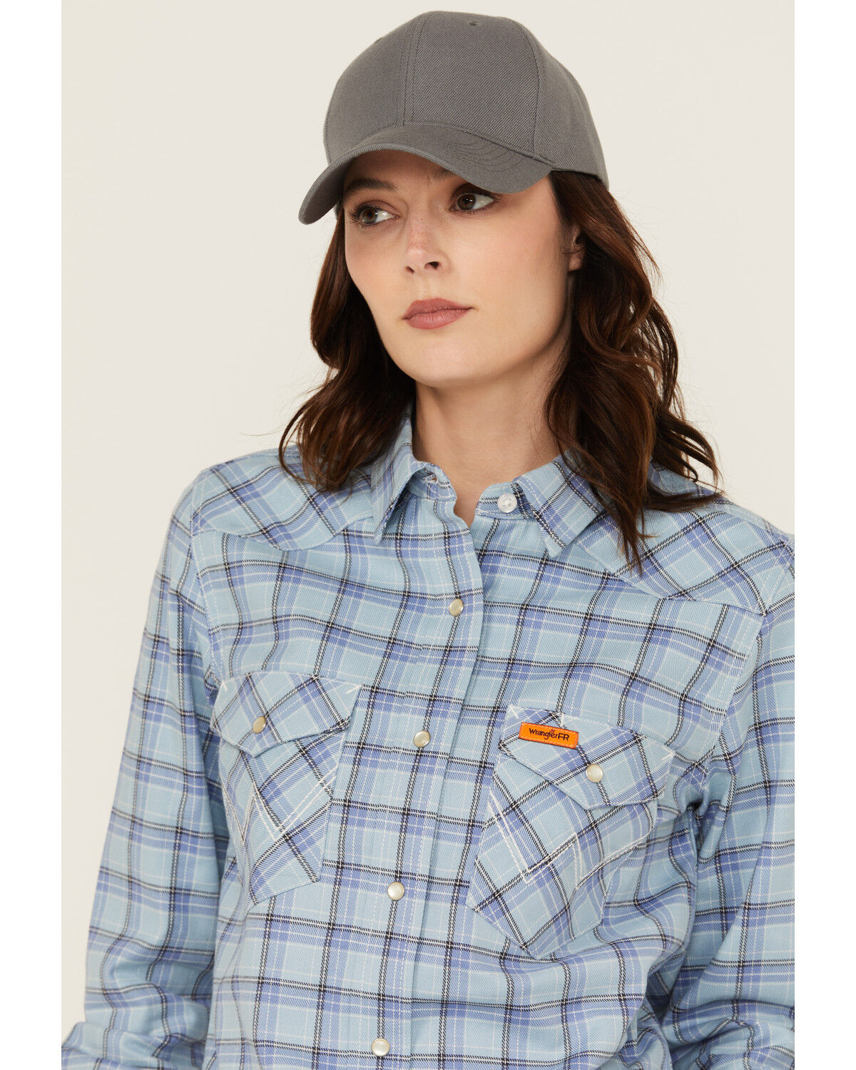 Image #2 - Wrangler Women's FR Riverside Plaid Print Long Sleeve Snap Work Shirt, Blue, hi-res