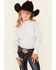Image #1 - Ely Walker Girls' Southwestern Geo Print Long Sleeve Pearl Snap Western Shirt , White, hi-res