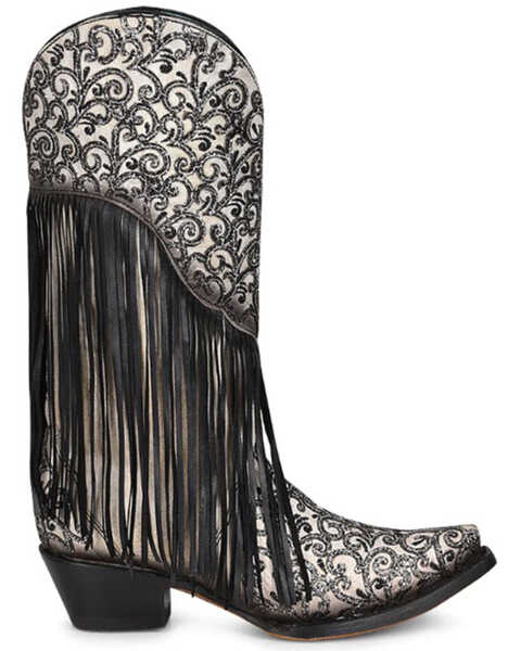 Image #2 - Corral Women's Glitter Fringe Western Boots - Snip Toe , Black/white, hi-res