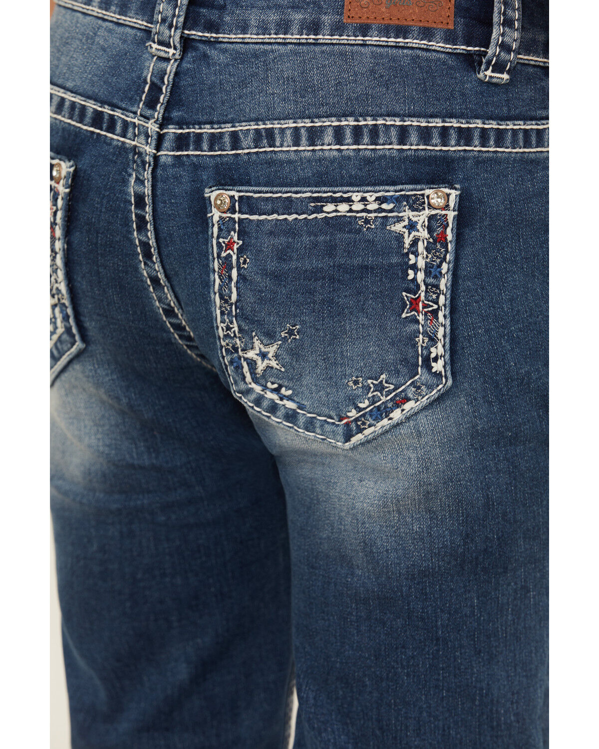 Image #4 - Shyanne Girls' Medium Wash Star Pocket Bootcut Stretch Denim Jeans, Medium Wash, hi-res