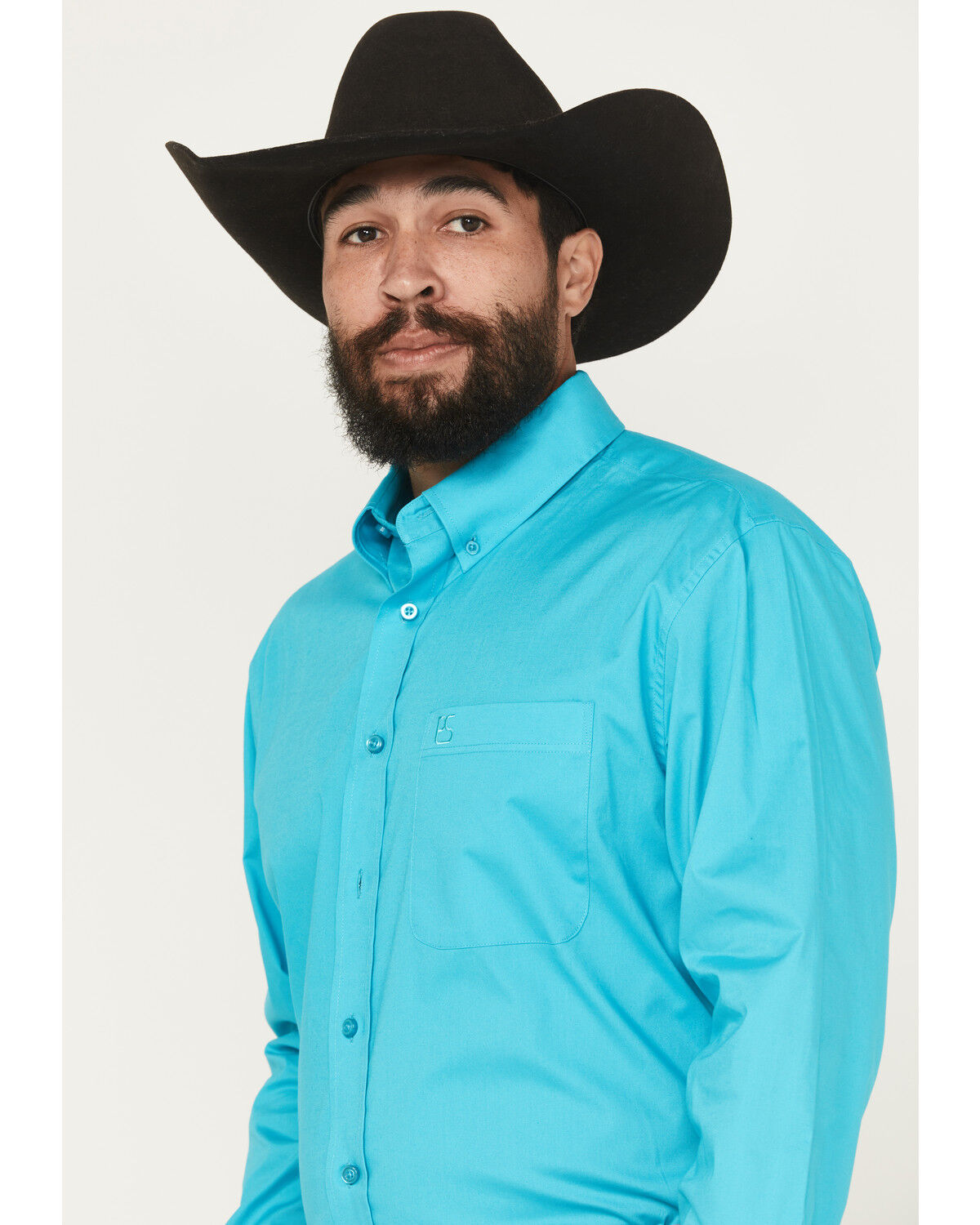 Image #2 - Panhandle Select Men's Solid Long Sleeve Button-Down Stretch Western Shirt, Teal, hi-res