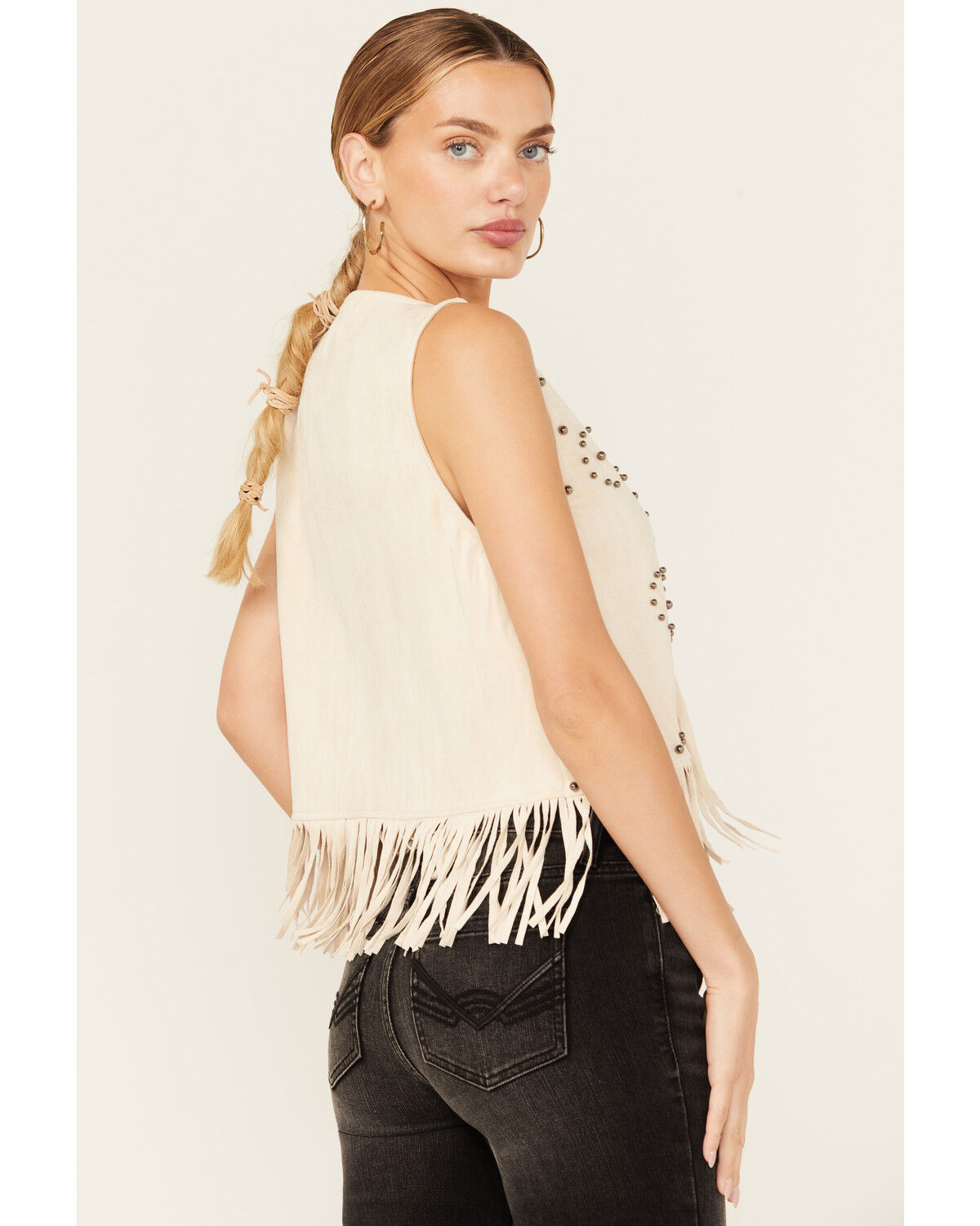 Image #4 - Vocal Women's Studded Faux Suede Vest, Cream, hi-res
