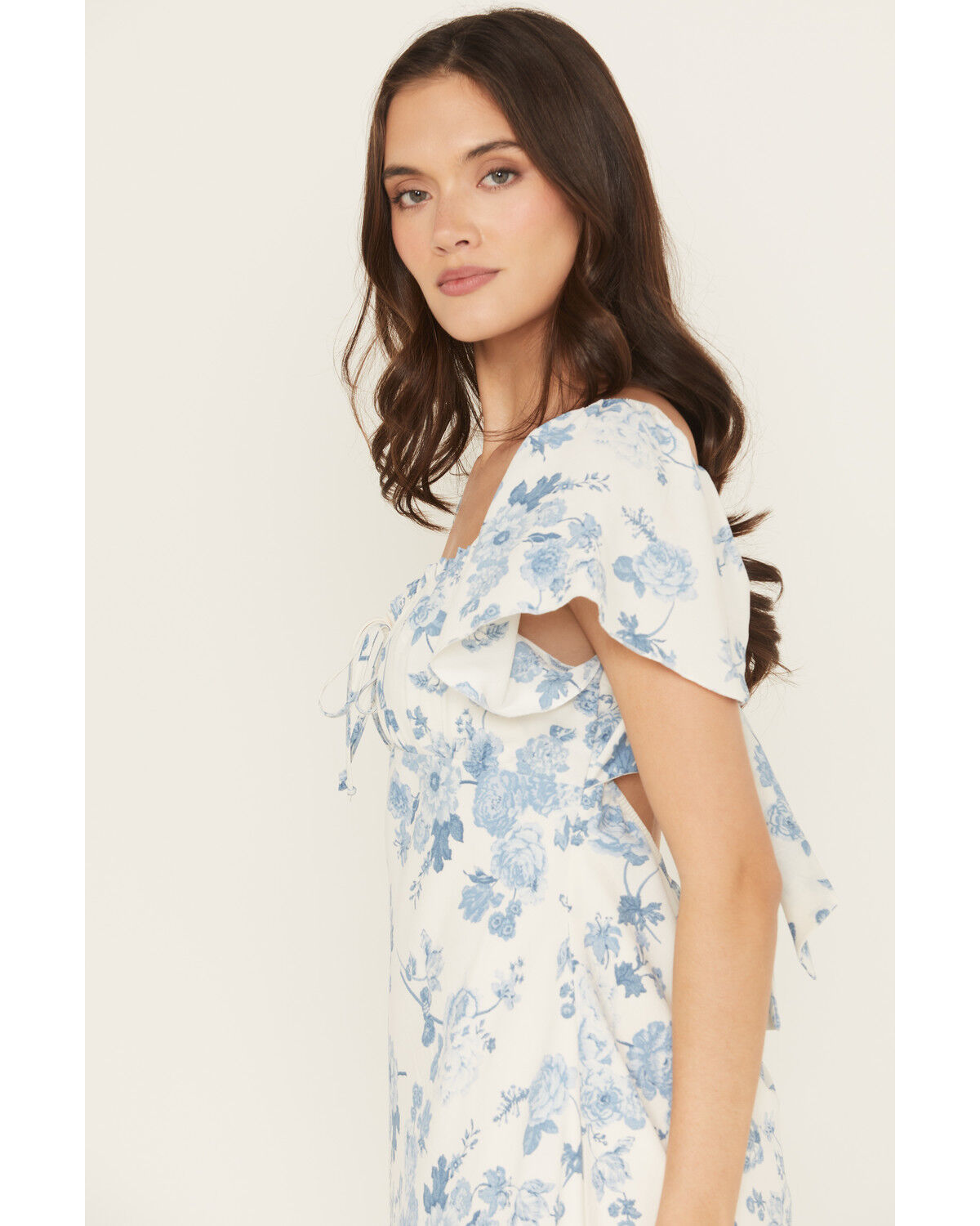 Image #2 - Shyanne Women's Floral Print Tie Front Mini Dress, White, hi-res