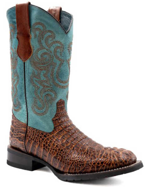 Image #1 - Ferrini Men's Caiman Print Performance Western Boots - Broad Square Toe , Rust Copper, hi-res