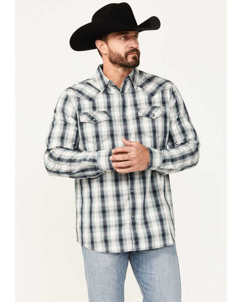Moonshine Spirit Men's All Night Long Plaid Print Long Sleeve Snap Western Shirt, Natural, hi-res