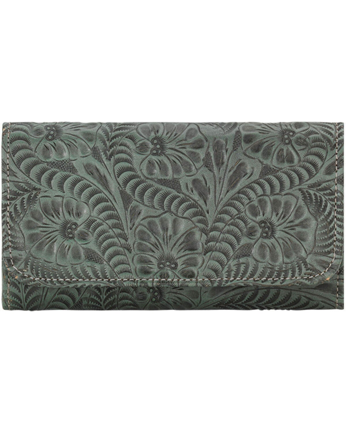 American West Women's Tooled Tri-Fold Wallet, Turquoise, hi-res