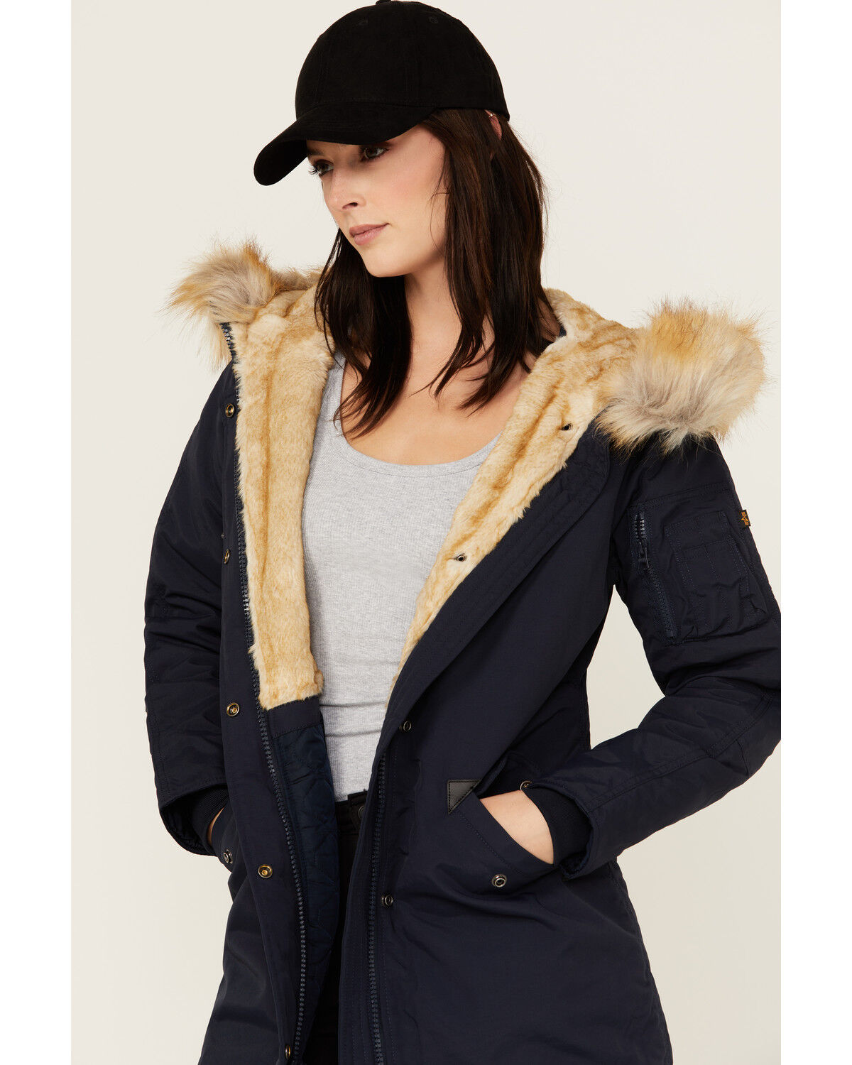 Image #2 - Alpha Industries Women's Elyse Gen II Hooded Parka, Navy, hi-res