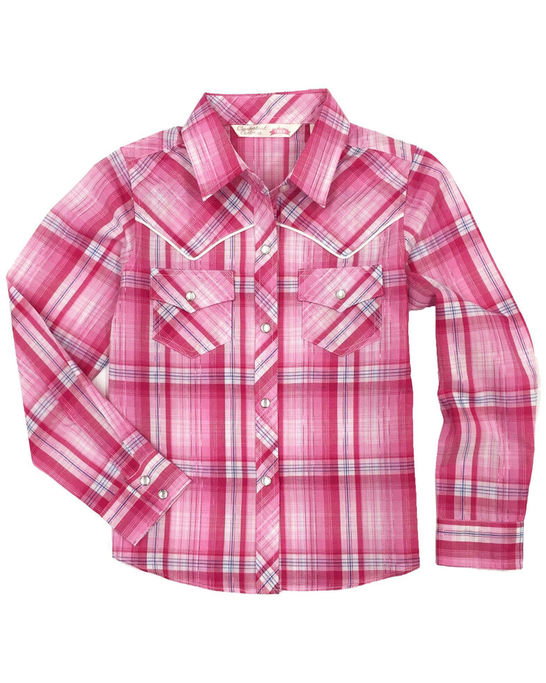 Cumberland Outfitters Girls Plaid Lurex Snap Long Sleeve Western Shirt Country Outfitter