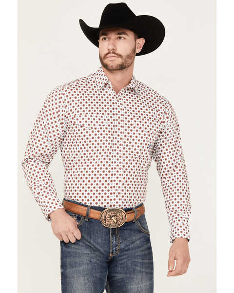 Ariat Men's Sheldon Southwestern Geo Print Long Sleeve Snap Western Shirt, White, hi-res
