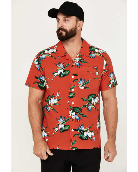 Cinch Men's Camp Birds Of Paradise Short Sleeve Button-Down Shirt, Red, hi-res