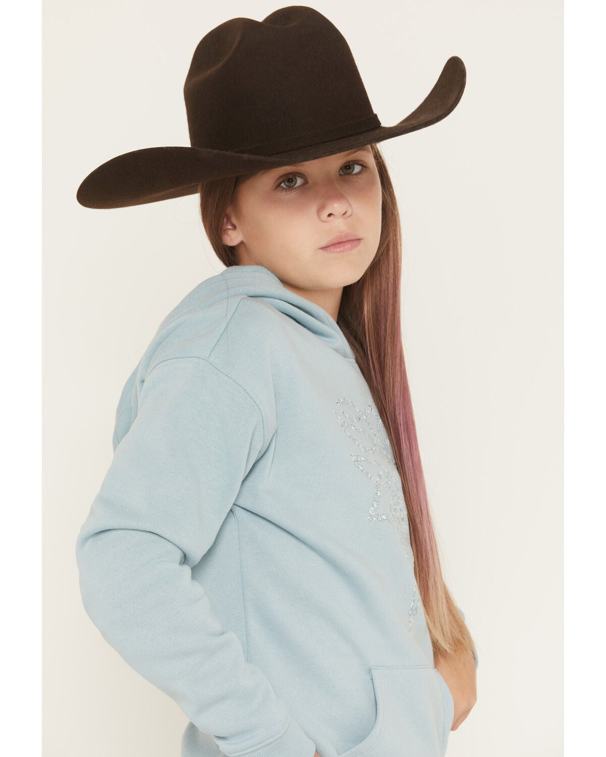 Image #2 - Shyanne Girls' Embellished Bootstitch Hoodie, Blue, hi-res