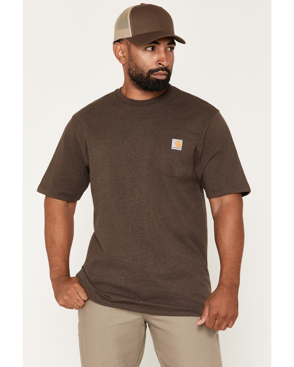 Carhartt Men's Iconic Short Sleeve Pocket Work Shirt, Brown, hi-res