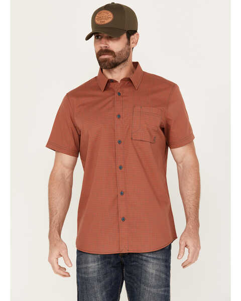 Brothers & Sons Men's Andrews Plaid Print Short Sleeve Button-Down Western Shirt, Orange, hi-res
