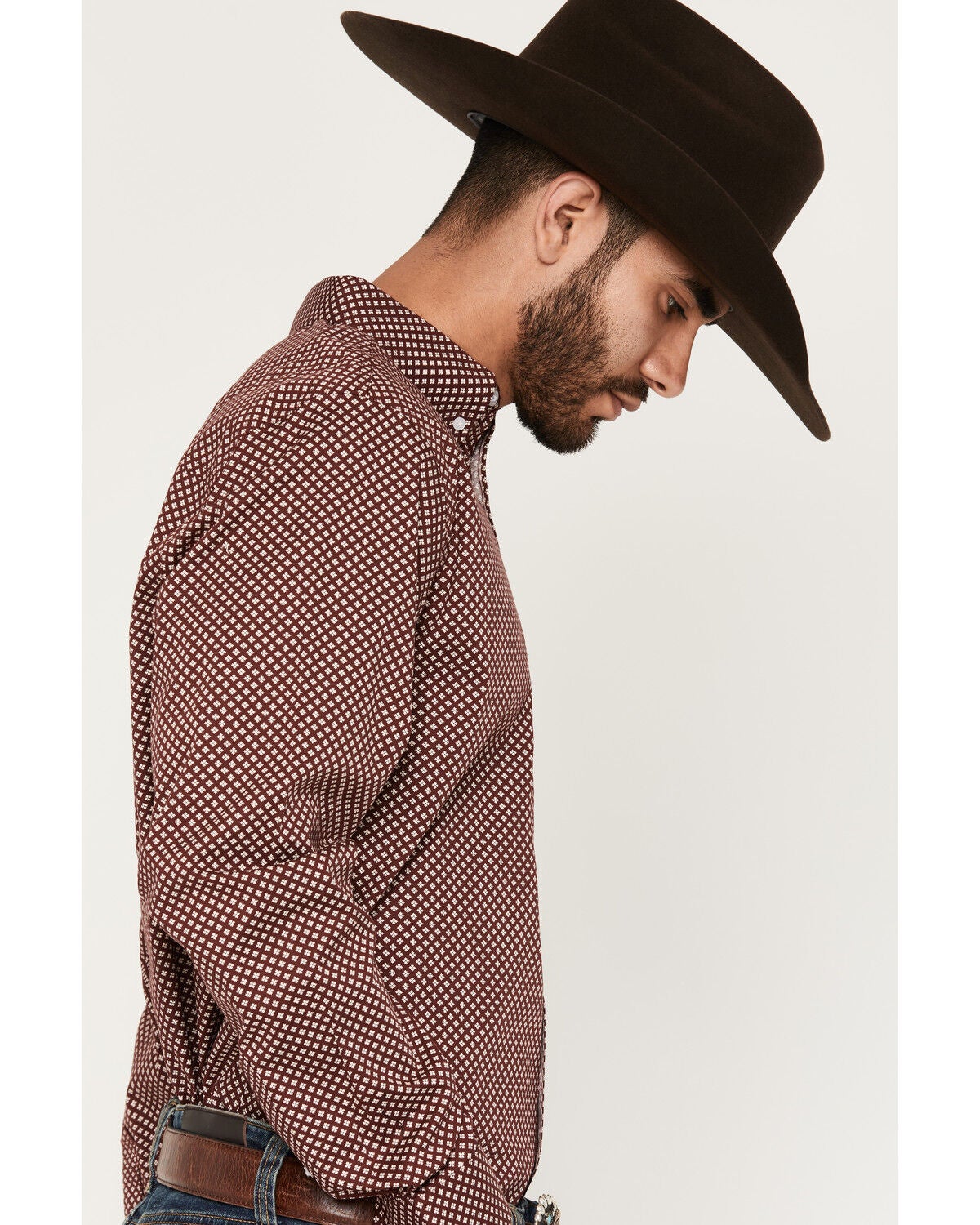 Image #2 - RANK 45&reg; Men's Thorn Geo Print Long Sleeve Button-Down Stretch Western Shirt, Burgundy, hi-res