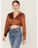 Image #2 - Lush Women's Satin Wrap Tie Waist Crop Top, Rust Copper, hi-res