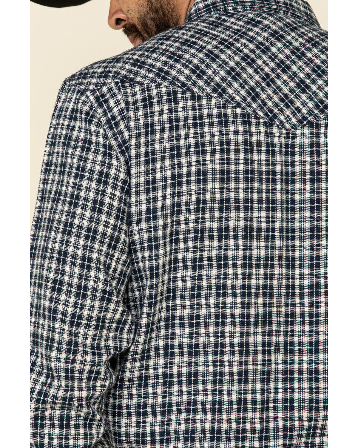 Image #5 - Cody James Men's Ash Small Plaid Long Sleeve Western Flannel Shirt, Navy, hi-res