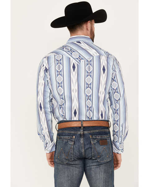 Image #4 - Rock & Roll Denim Men's Southwestern Print Striped Stretch Long Sleeve Snap Western Shirt, Blue, hi-res