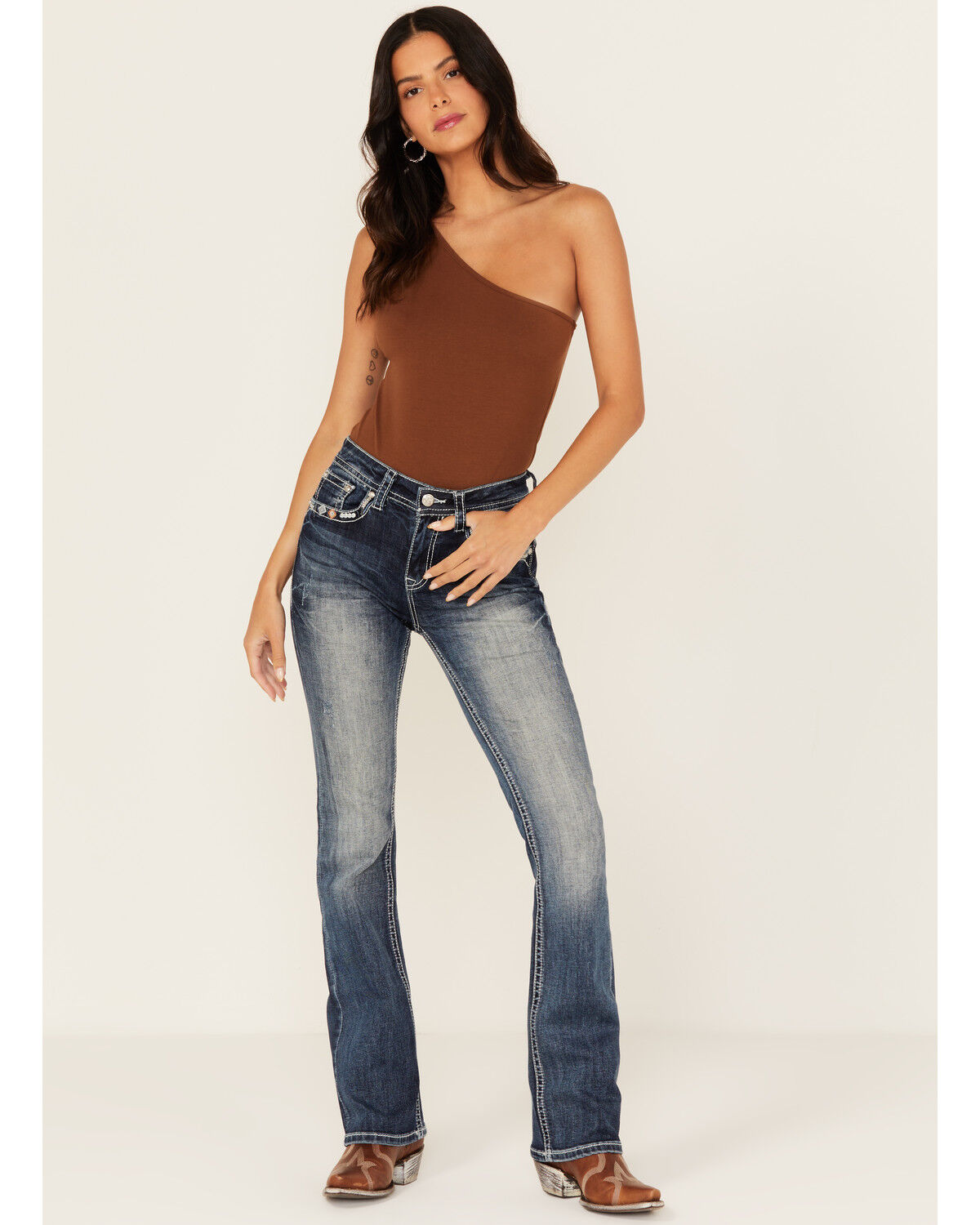 Image #3 - Grace In LA Women's Medium Wash Geo Print Embroidered Mid Rise Bootcut Stretch Denim Jeans, Medium Wash, hi-res