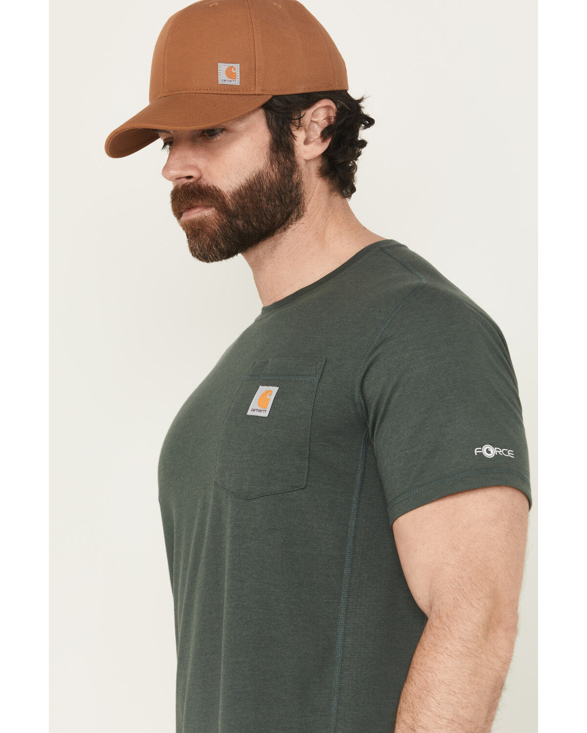Image #2 - Carhartt Men's Force Relaxed Midweight Logo Pocket Short Sleeve Work T-Shirt, Forest Green, hi-res