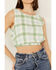 Image #3 - By Together Women's Gingham Print Cropped Sleeveless Top, Green, hi-res
