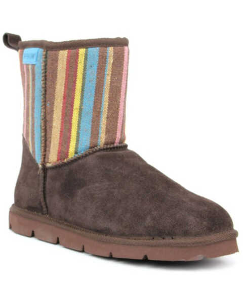 Superlamb Women's Argali Serape 7.5" Suede Leather Pull On Casual Boots - Round Toe , Brown, hi-res