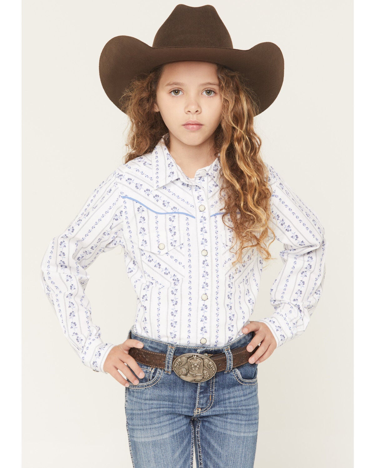 Image #1 - Ariat Boys' Grace Floral Striped Print Long Sleeve Snap Western Shirt, White, hi-res