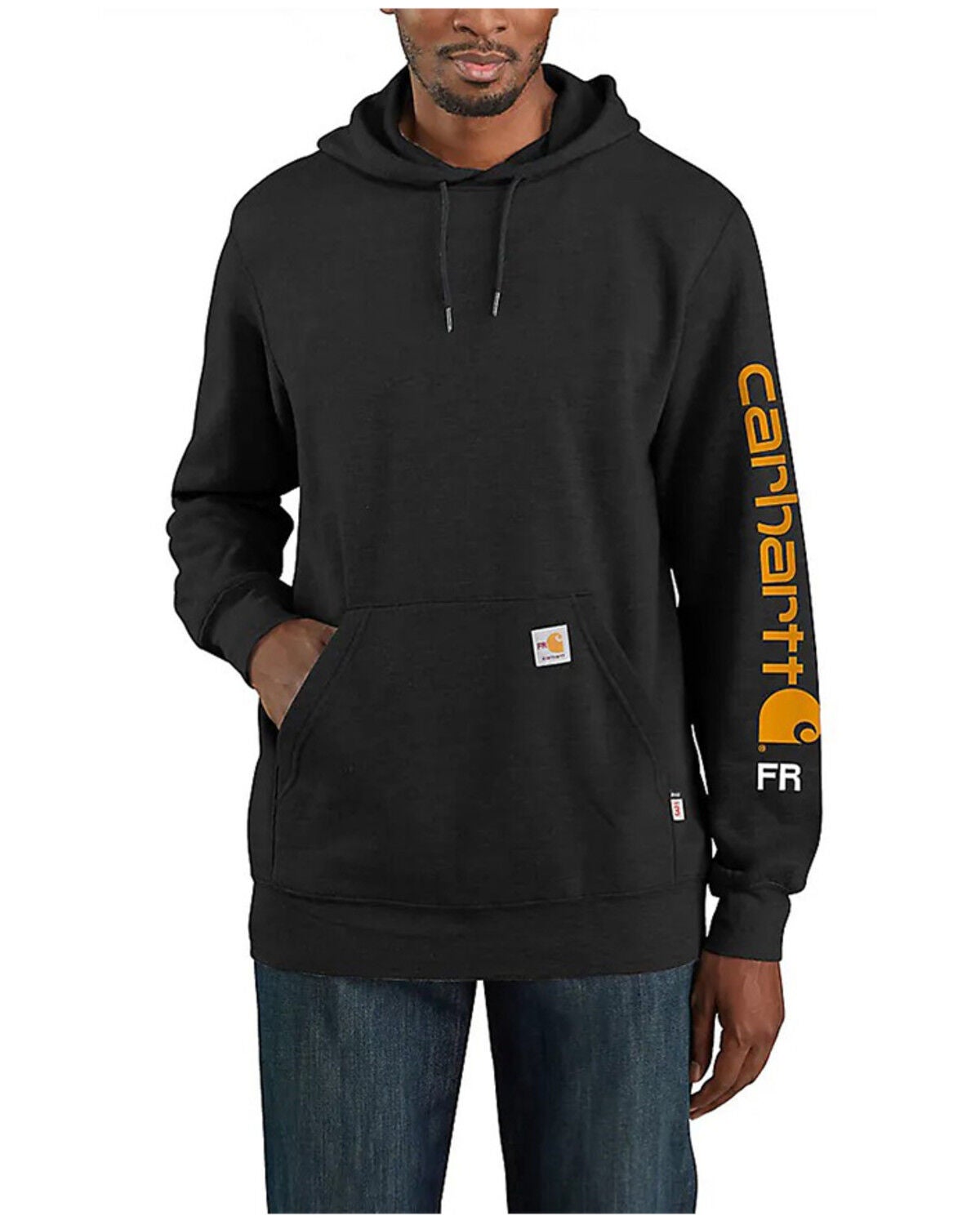 Image #1 - Carhartt Men's FR Force&reg; Loose Fit Midweight Hooded Logo Graphic Hooded Sweatshirt, Black, hi-res