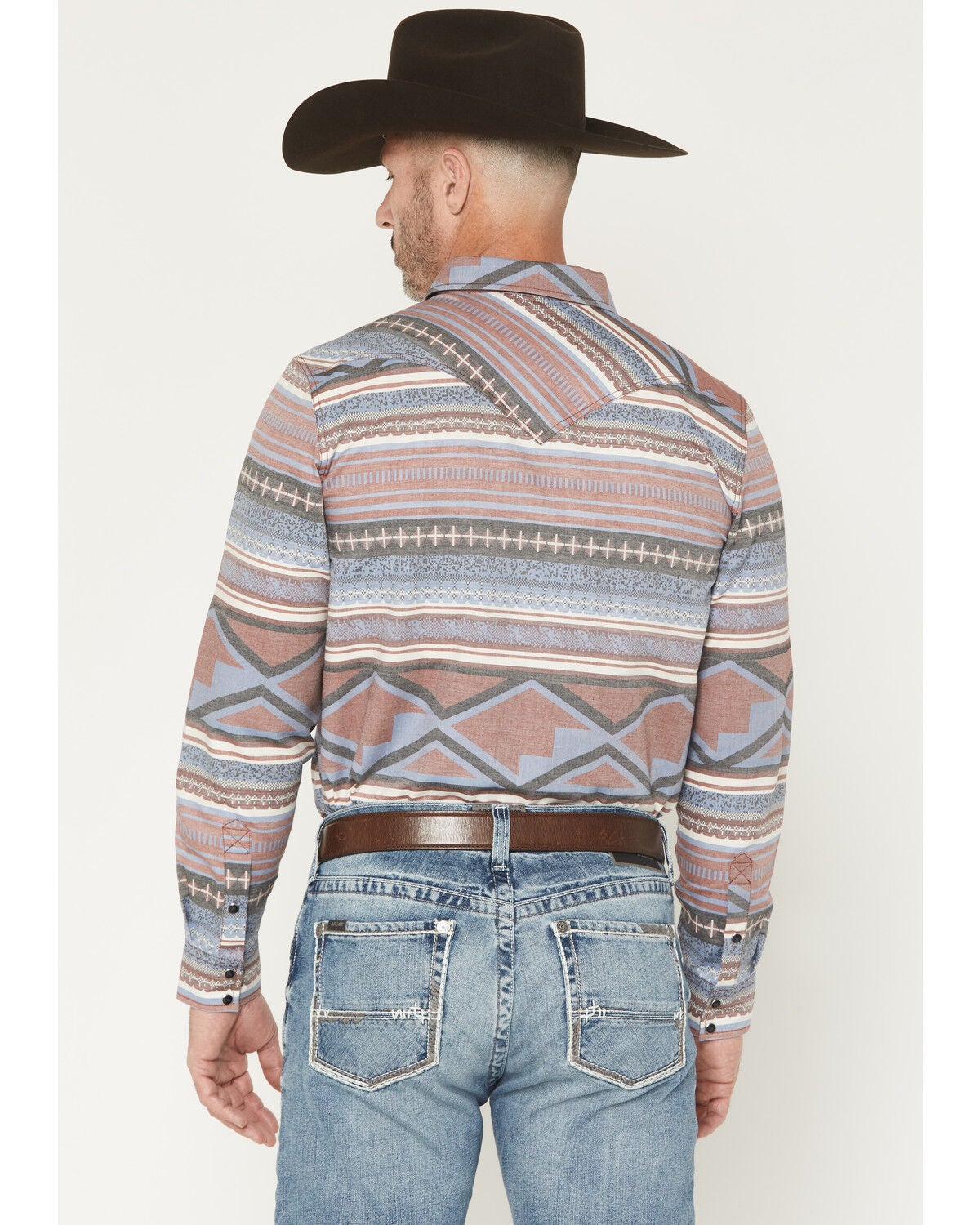 Image #4 - Cody James Men's Mountain Ranger Southwestern Striped Long Sleeve Snap Western Shirt, Burgundy, hi-res