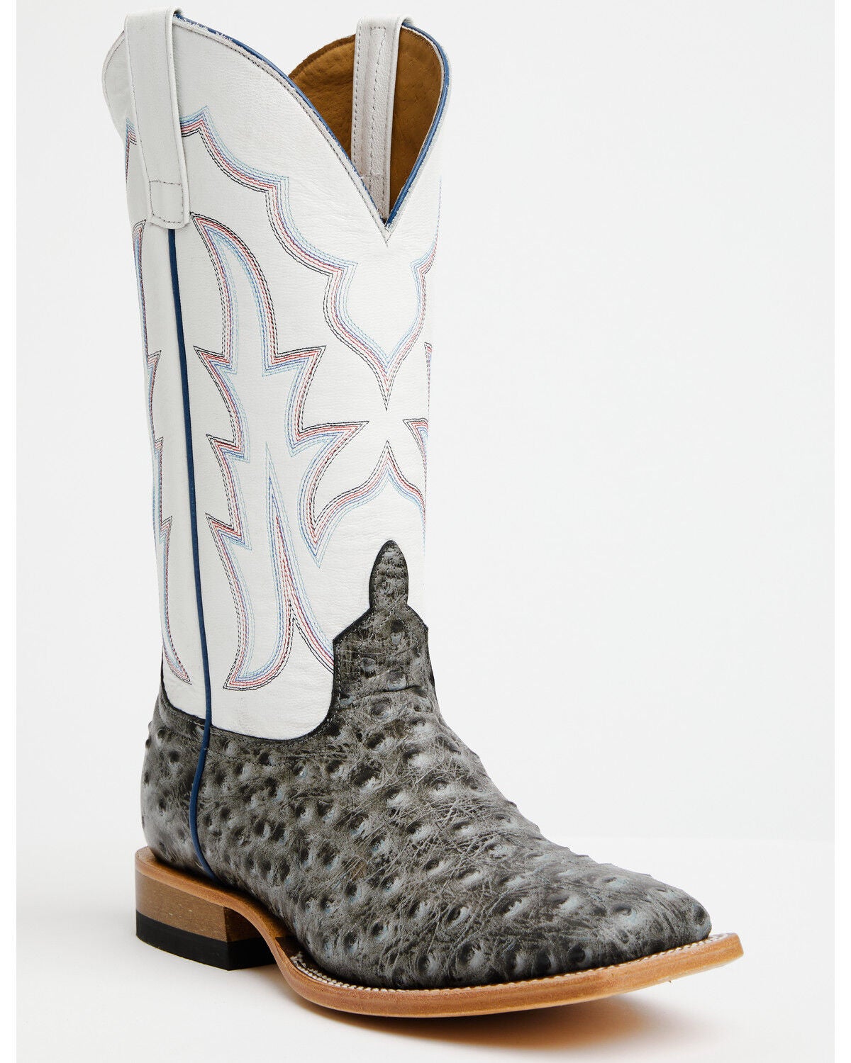 Horse Power Men's Ostrich Print Western Boots - Square Toe, Grey, hi-res
