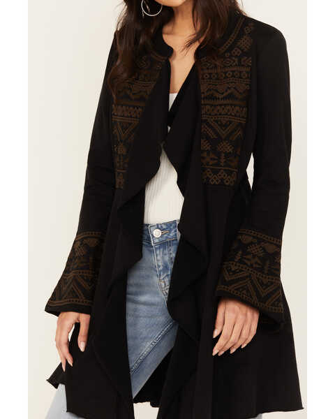 Image #3 - Shyanne Women's Cascade Embroidered French Terry Cardigan, Black, hi-res