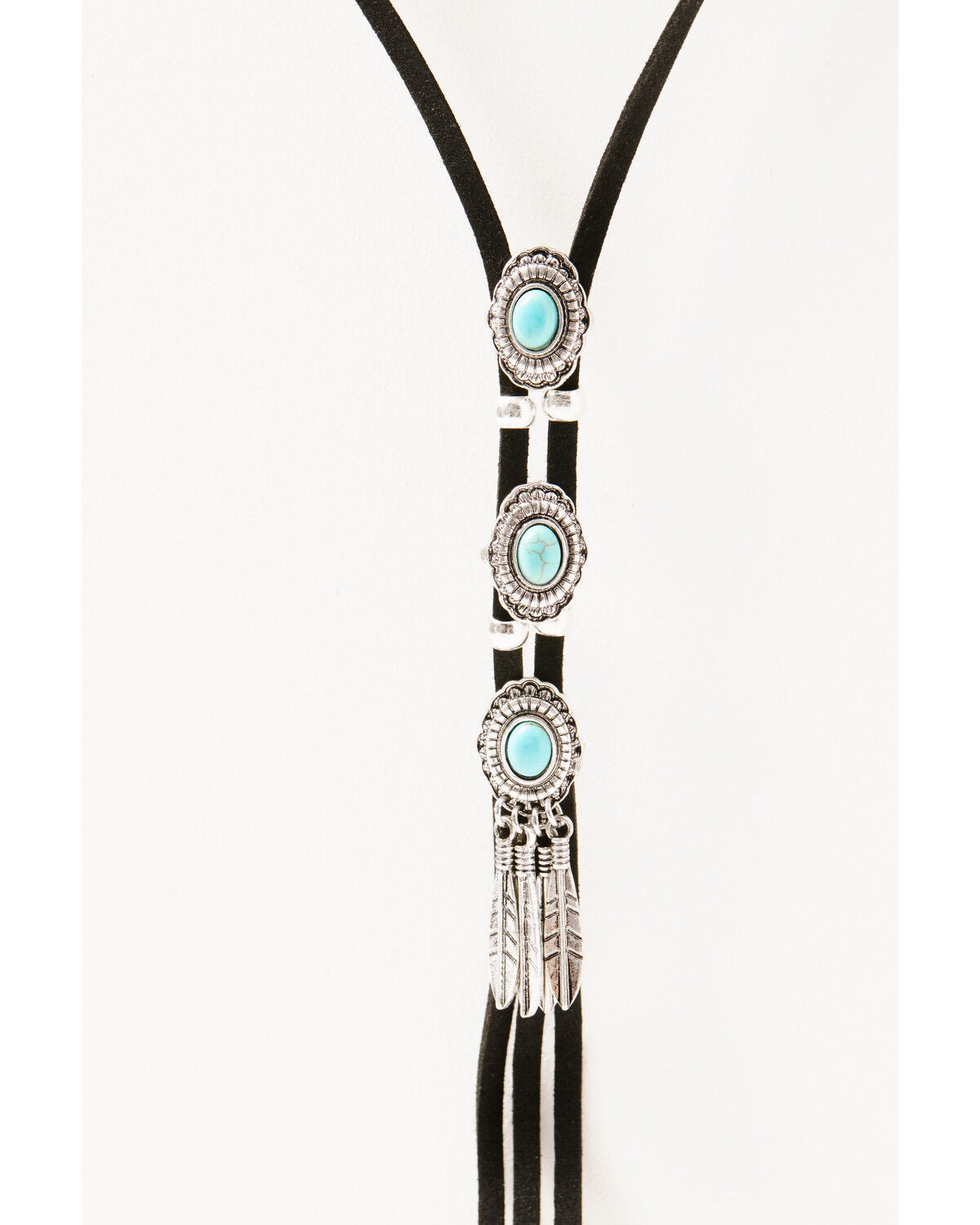 Image #2 - Shyanne Women's Leather Layered Turquoise Beaded & Silver Concho Fringe Charm Necklace, Silver, hi-res