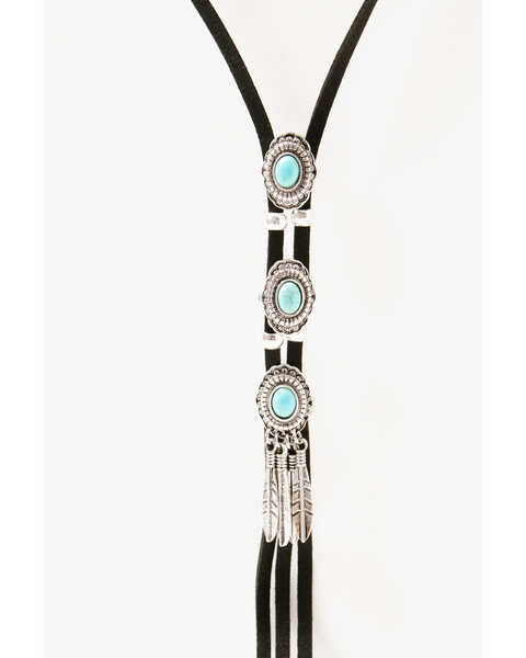 Image #2 - Shyanne Women's Leather Layered Turquoise Beaded & Silver Concho Fringe Charm Necklace, Silver, hi-res