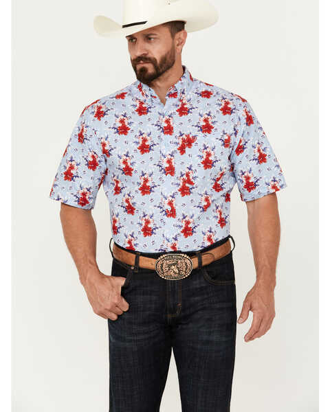 Ariat Men's Jeremiah Floral Print Short Sleeve Button-Down Western Shirt - Tall, Light Blue, hi-res