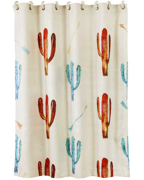 HiEnd Accents Cream Printed Cactus Shower Curtain , Cream, hi-res
