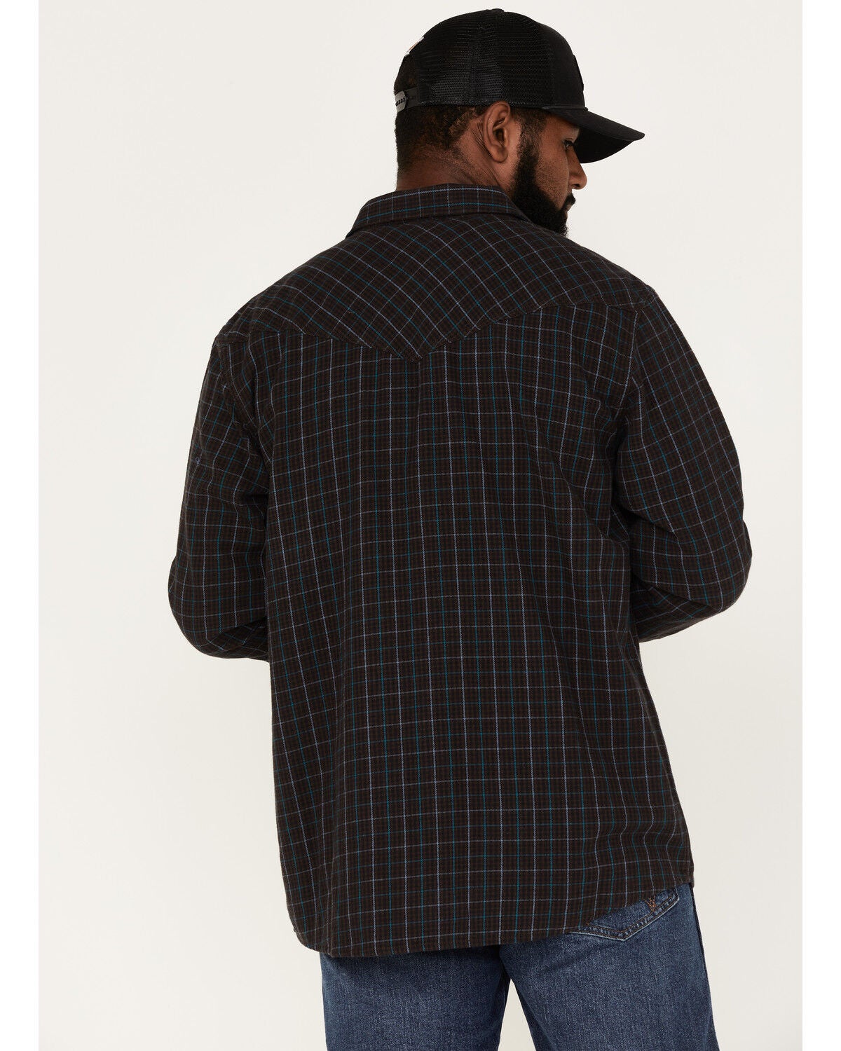 Image #4 - Moonshine Spirit&reg; Men's Cask Small Plaid Print Snap Western Flannel Shirt, Brown, hi-res