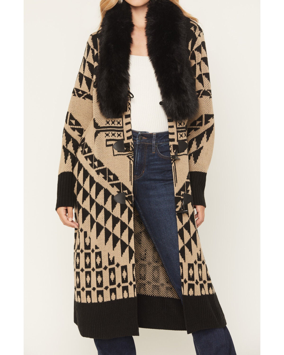 Image #3 - Powder River Outfitters Women's Southwestern Print Long Cardigan, Tan, hi-res