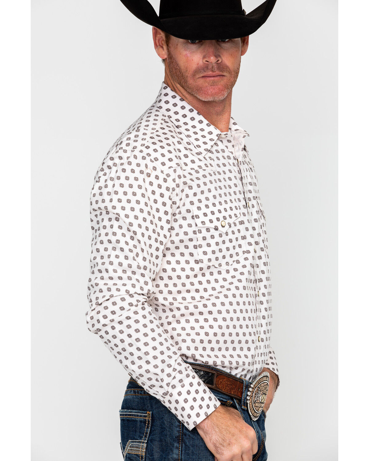 Image #3 - Rock & Roll Denim Men's Crinkle Washed Poplin Print Long Sleeve Western Shirt, Cream, hi-res