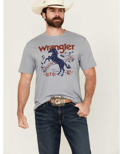 Wrangler Men's Horse Logo Short Sleeve Graphic T-Shirt , Light Grey, hi-res