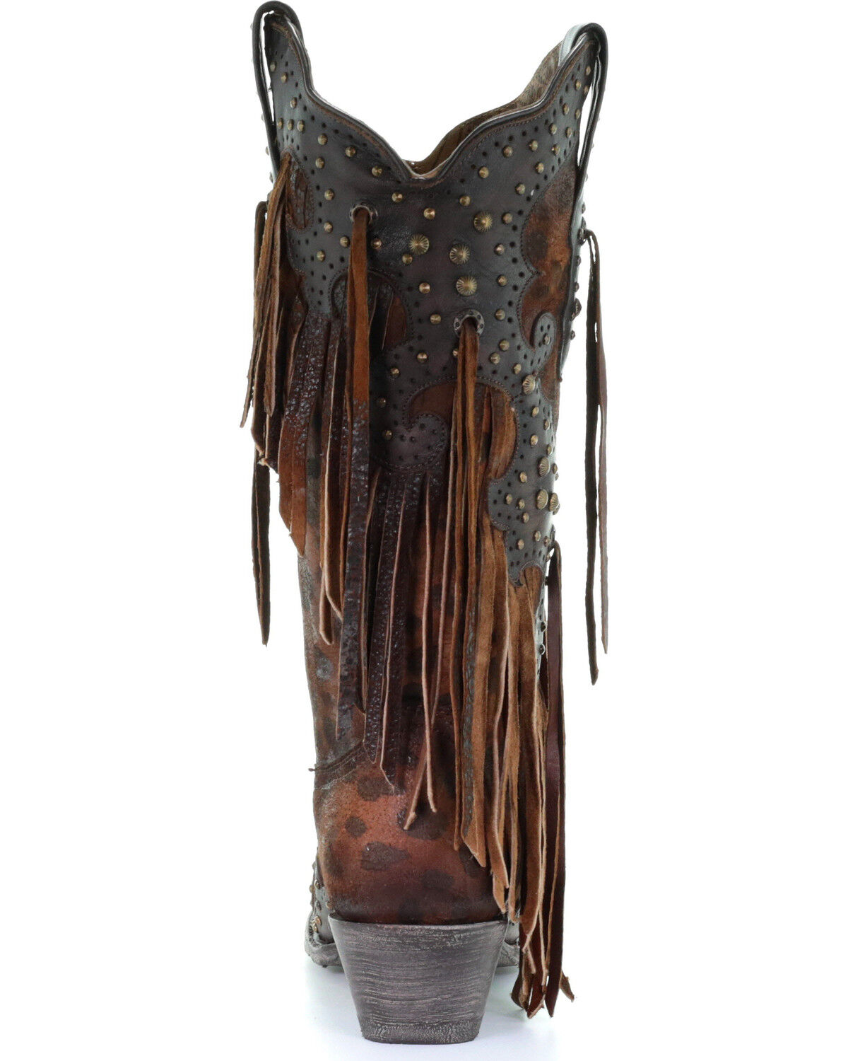 Image #6 - Corral Women's Leopard Stud & Fringe Western Boots - Snip Toe, Honey, hi-res