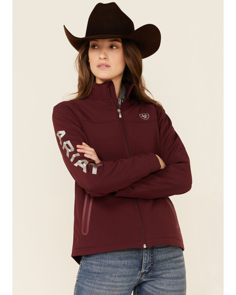 Ariat Women's Wine New Team Logo Zip-Front Softshell Jacket , Wine, hi-res