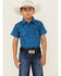 Image #1 - Cowboy Hardware Boys' Steerhead Print Short Sleeve Snap Western Shirt, Blue, hi-res