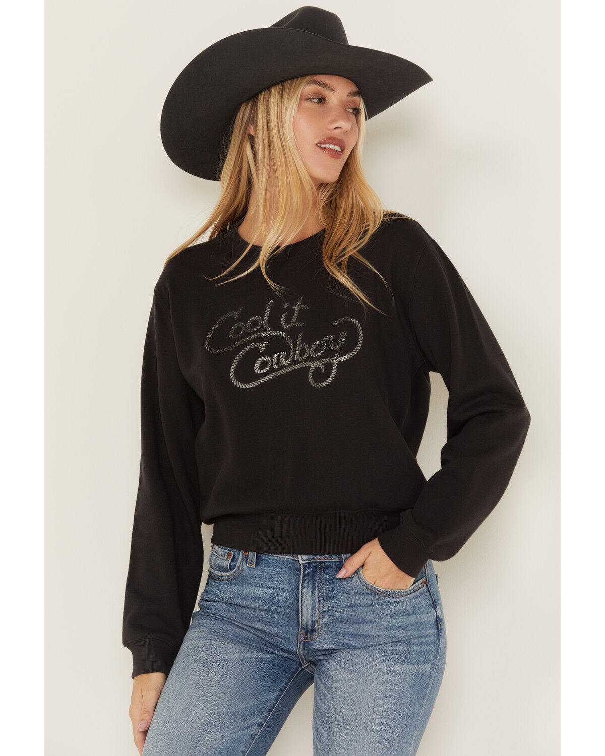 Image #1 - White Crow Women's Cool It Cowboy Graphic Sweatshirt, Black, hi-res