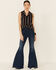 Rock & Roll Denim Women's Serape Stripe Tie-Front Sleeveless Button Down Western Shirt, Black, hi-res