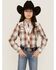 Roper Girls' Plaid Print Embroidered Long Sleeve Western Snap Shirt, Brown, hi-res