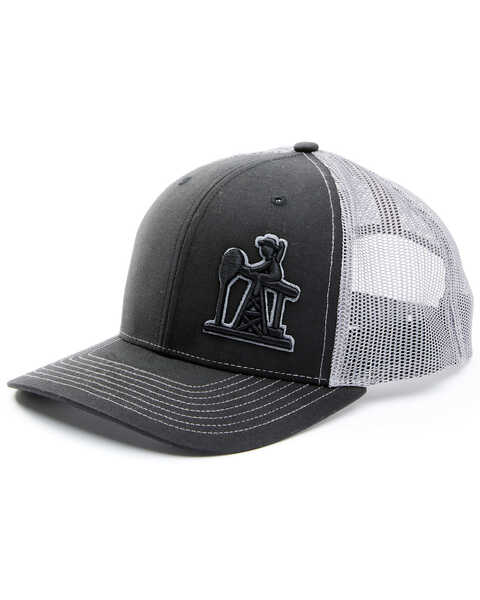 Oil Field Hats Men's Heather Black & White PJ Cowboy Puff Mesh-Back Ball Cap, Charcoal, hi-res