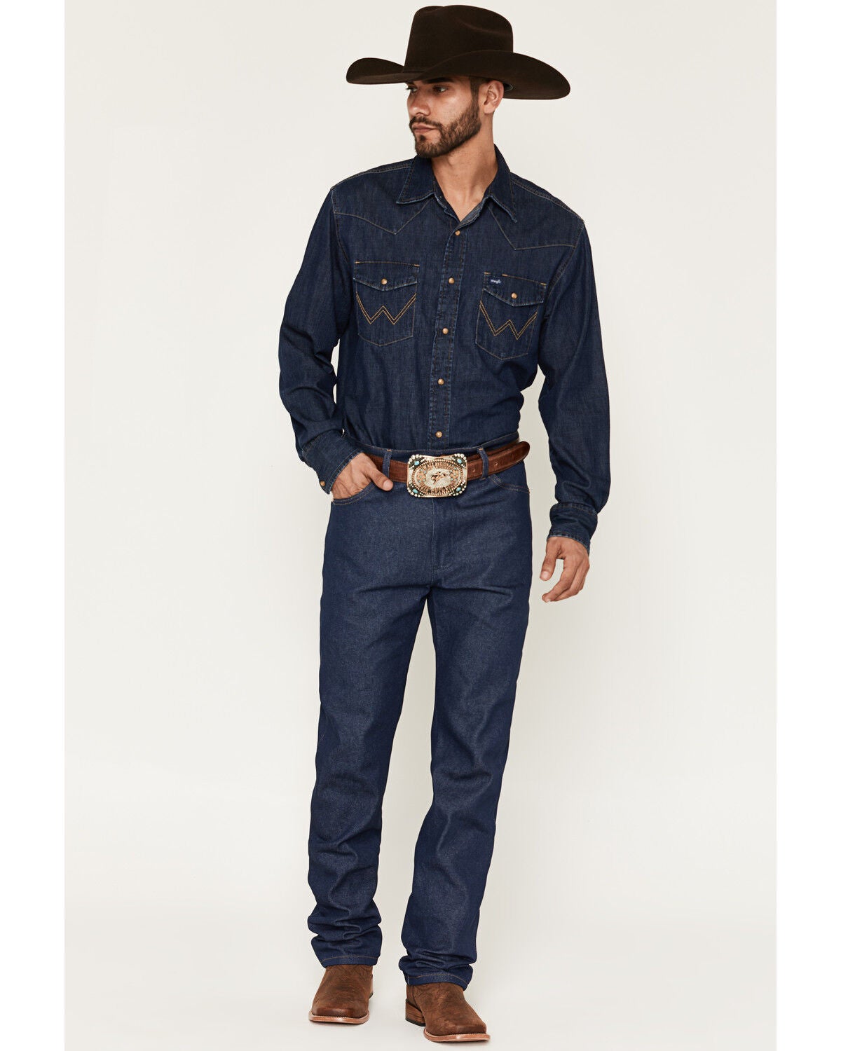 Wrangler Men's 13MWZ Dark Wash High Rise Rigid Cowboy Cut Straight Jeans, Indigo, hi-res