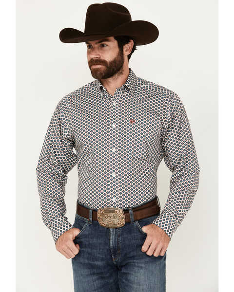 Ariat Men's Grayden Southwestern Geo Print Long Sleeve Button-Down Western Shirt, White, hi-res